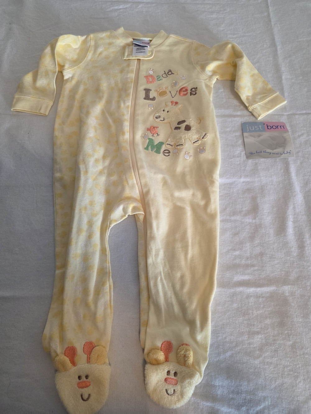 Just Born Yellow Baby One-Piece Footed Sleeper - Daddy Loves Me
